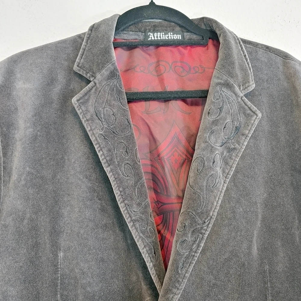 Affliction Men's Dark Green Gray Red Label Premium Cotton Sport Coat Sz 44/46